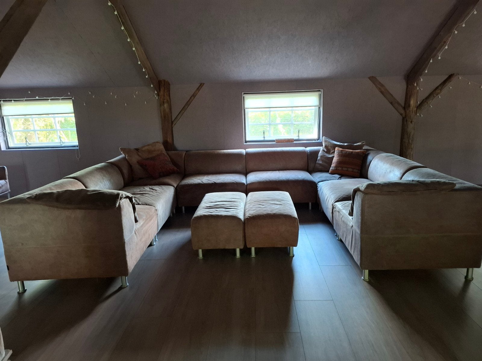Mega U-vorm bank van pilotenleer taupe - Loods 5, Ophalen, Gebruikt, Minder dan 75 cm, 300 cm of meer
