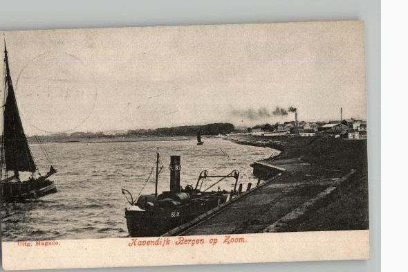 Bergen op Zoom Havendijk+BZ 18 rokende spititusfabriek 1907, Verzamelen, Verzenden, Voor 1920, Gelopen, Noord-Brabant