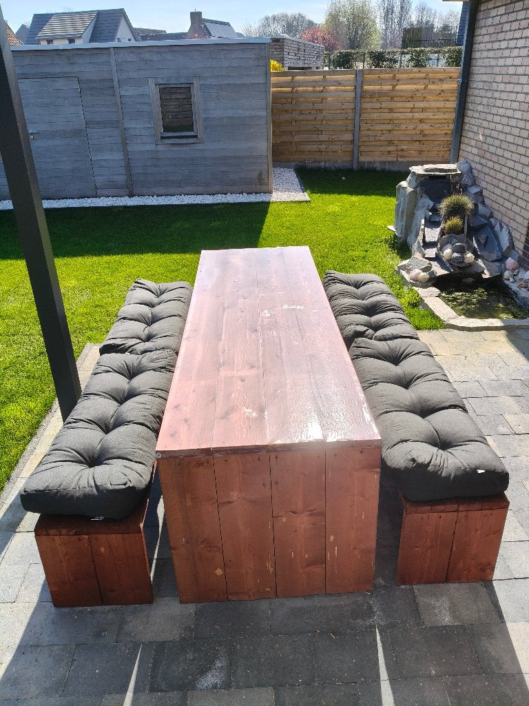 Degelijke tuintafel compleet, Tuin en Terras, Ophalen, Gebruikt, Rechthoekig