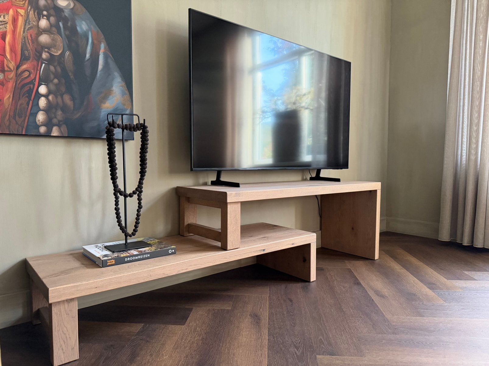 TV meubel Eiken Smokey, Huis en Inrichting, Ophalen, 100 tot 150 cm, Landelijk en Robuust., Eikenhout
