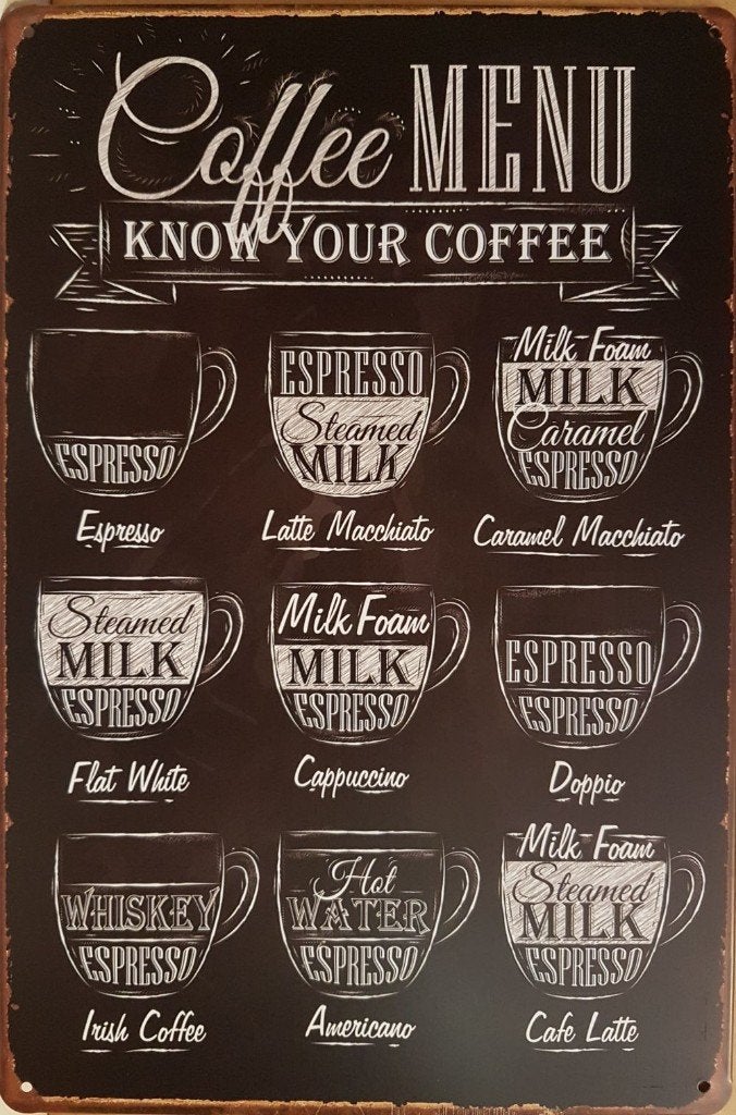 Coffe Menu koffie reclamebord van metaal wandbord decoratie, Info@deconoord.nl, Deco Noord, Nieuw, Ophalen of Verzenden