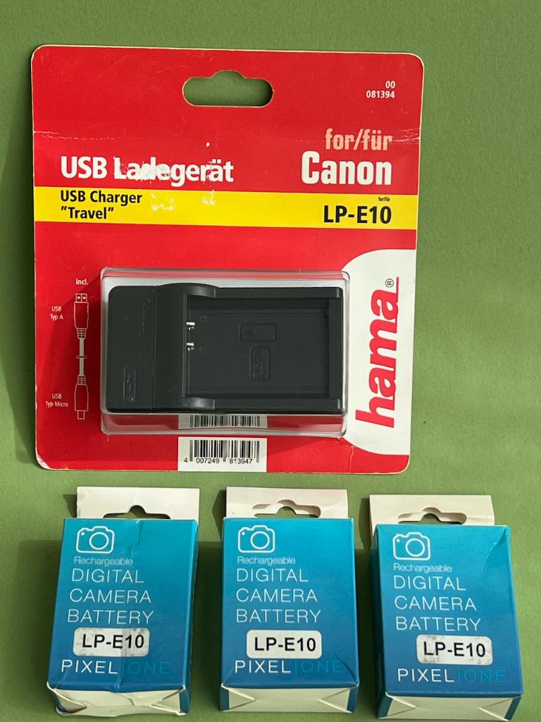 3x Canon LP-E10 en Lader v EOS 2000D 4000D 1200D 1100D 1300D, Verzenden, Nieuw