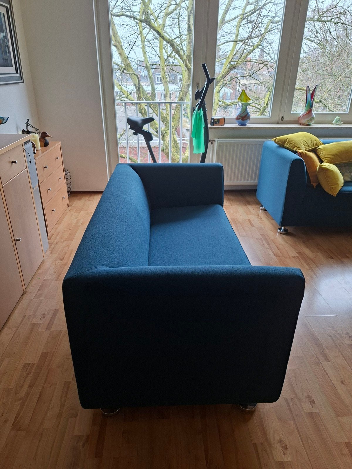 blauwe bank,  merk Gelderland, lengte 160 cm inc. leuning,, Ophalen, Minder dan 75 cm, Design, 150 tot 200 cm