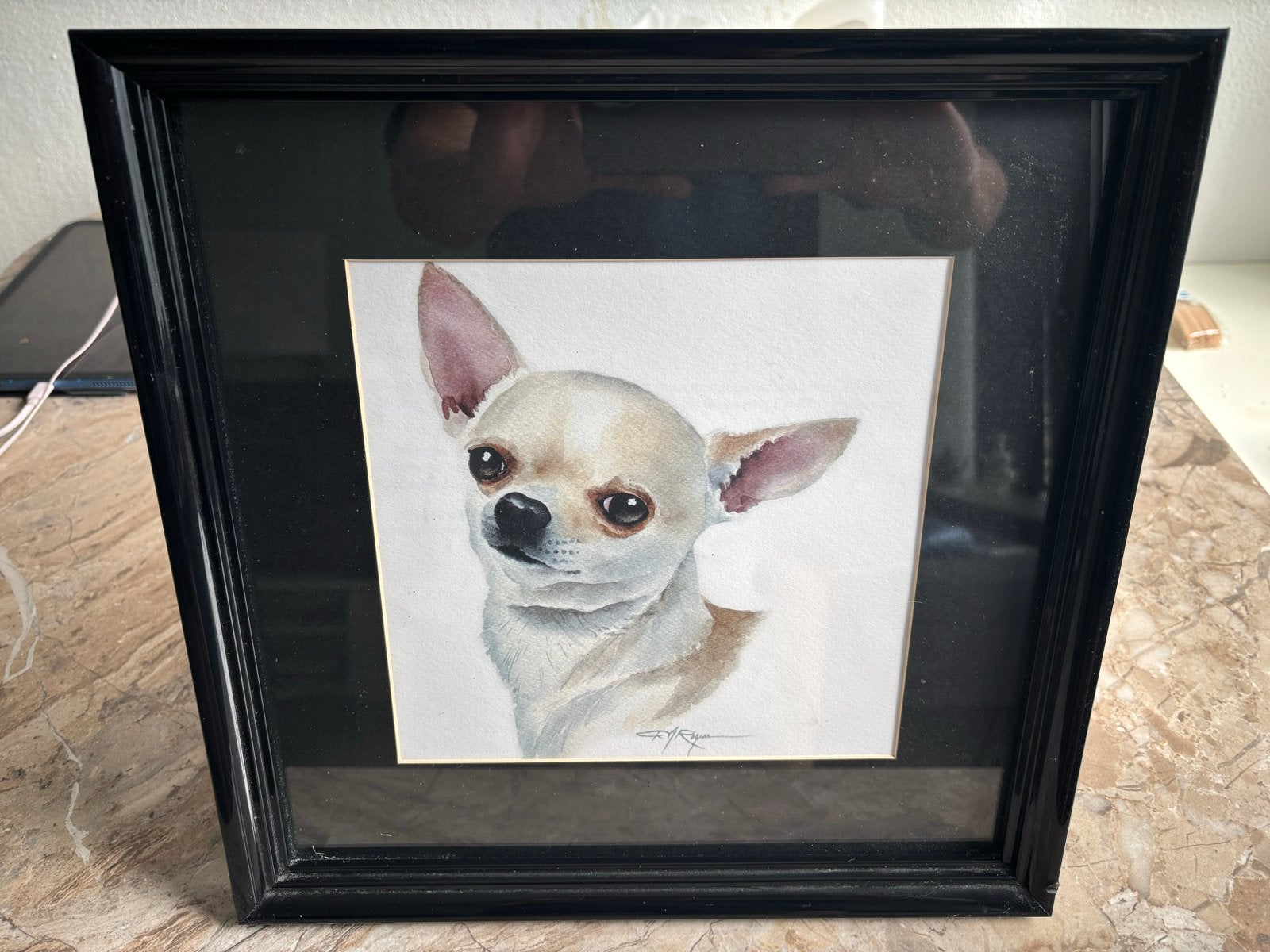 Waterverf schilderij van een schattige chihuahua, Realistisch, Dieren, Ophalen of Verzenden, Aquarel