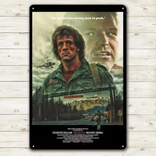 Vintage metalen bordje Rambo First Blood (30x20cm), Verzamelen, Ophalen of Verzenden, Nieuw, Overige typen