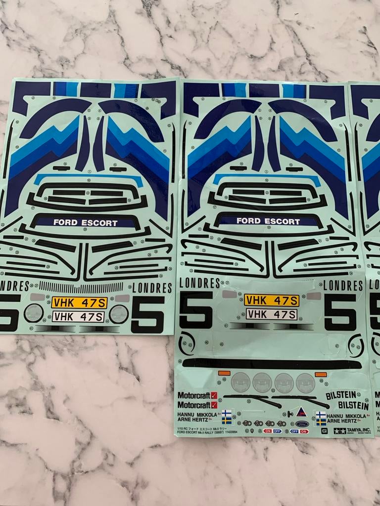 Tamiya Ford Escort Mk.II Rally Decal Set (3 stuks), Hobby en Vrije tijd, Ophalen of Verzenden, Zo goed als nieuw, Auto onroad