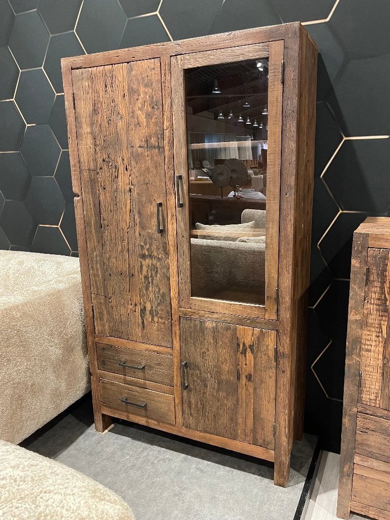 Kabinet oud hout 100 cm breed 180 hoog 2 lades 3 x deuren
