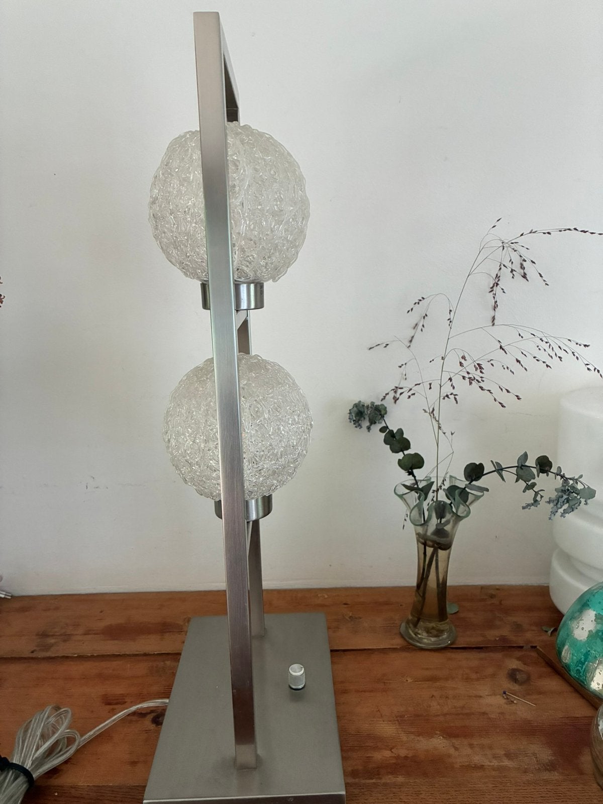 Vintage tafellamp twee bollen boven elkaar, Ophalen of Verzenden, Vintage