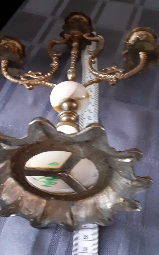 Mooie setje kandelaar en vaasje koper met marmer jaren 60, Ophalen of Verzenden