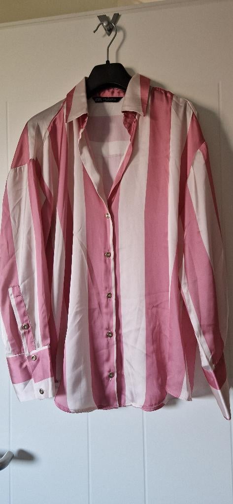 Zara nieuwe glanzende blouse oudrose ecru mt S, Zara, Nieuw, Ophalen of Verzenden, Roze
