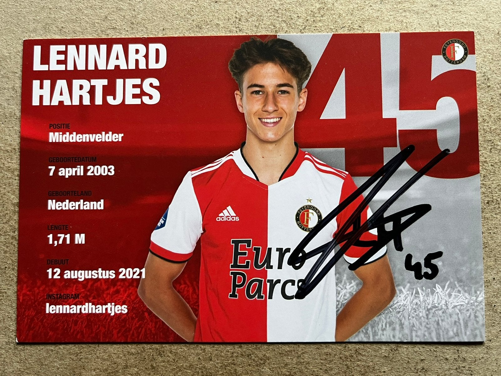 Feyenoord spelerskaart Hartjes met handtekening, Verzamelen, Ophalen of Verzenden, Zo goed als nieuw, Feyenoord, Spelerskaart