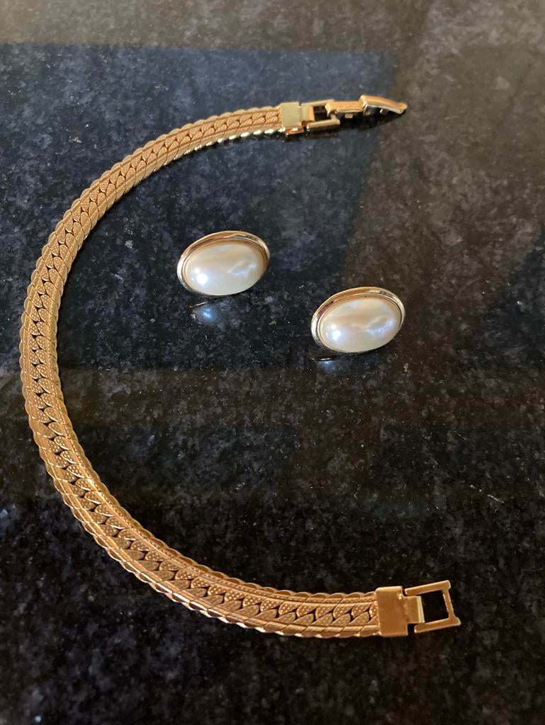 Authentieke Vintage Napier Set / Armband & Oorknopjes, Sieraden, Tassen en Uiterlijk, Antieke sieraden, Ophalen of Verzenden, Armband