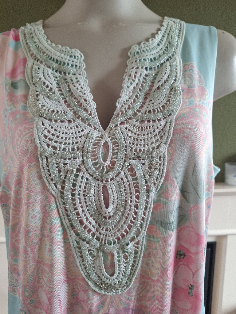 K-design aqua roze lila jurkje mt XXL, Kleding | Dames, K-design, Maat 46/48 (XL) of groter, Zo goed als nieuw, Knielengte
