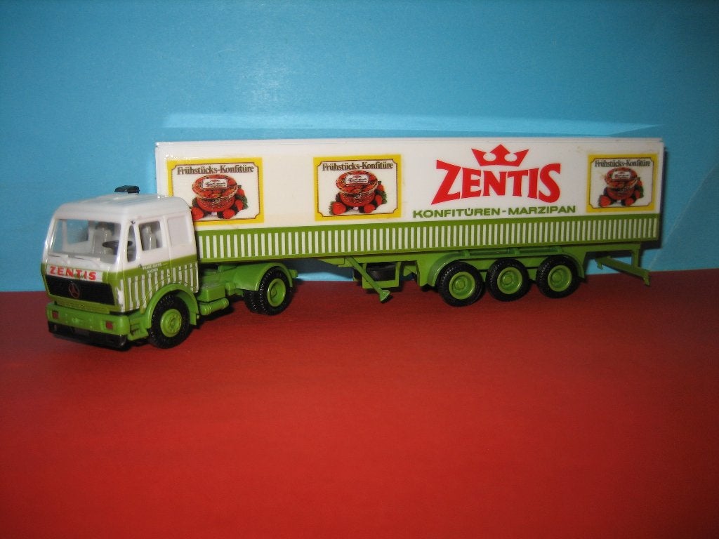 Zentis  MERCEDES met Oplegger  Herpa, Hobby en Vrije tijd, Modelauto's | 1:87, Ophalen of Verzenden, Zo goed als nieuw, Bus of Vrachtwagen
