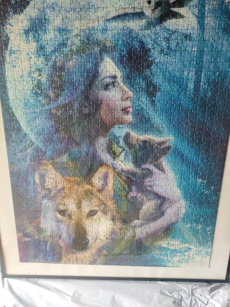 Puzzel vrouw met wolf ingelijst prachtige, Ophalen
