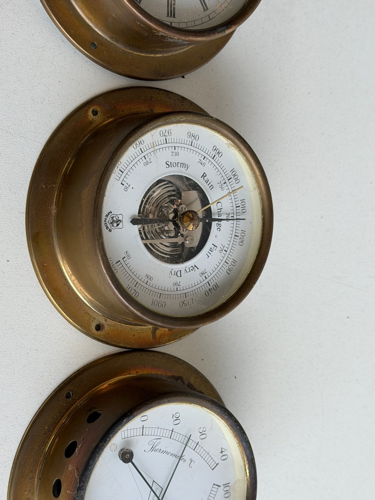 Bronzen Mendes scheepsklokjes, barometer, thermometer, klok, Ophalen of Verzenden, Gebruikt, Overige typen