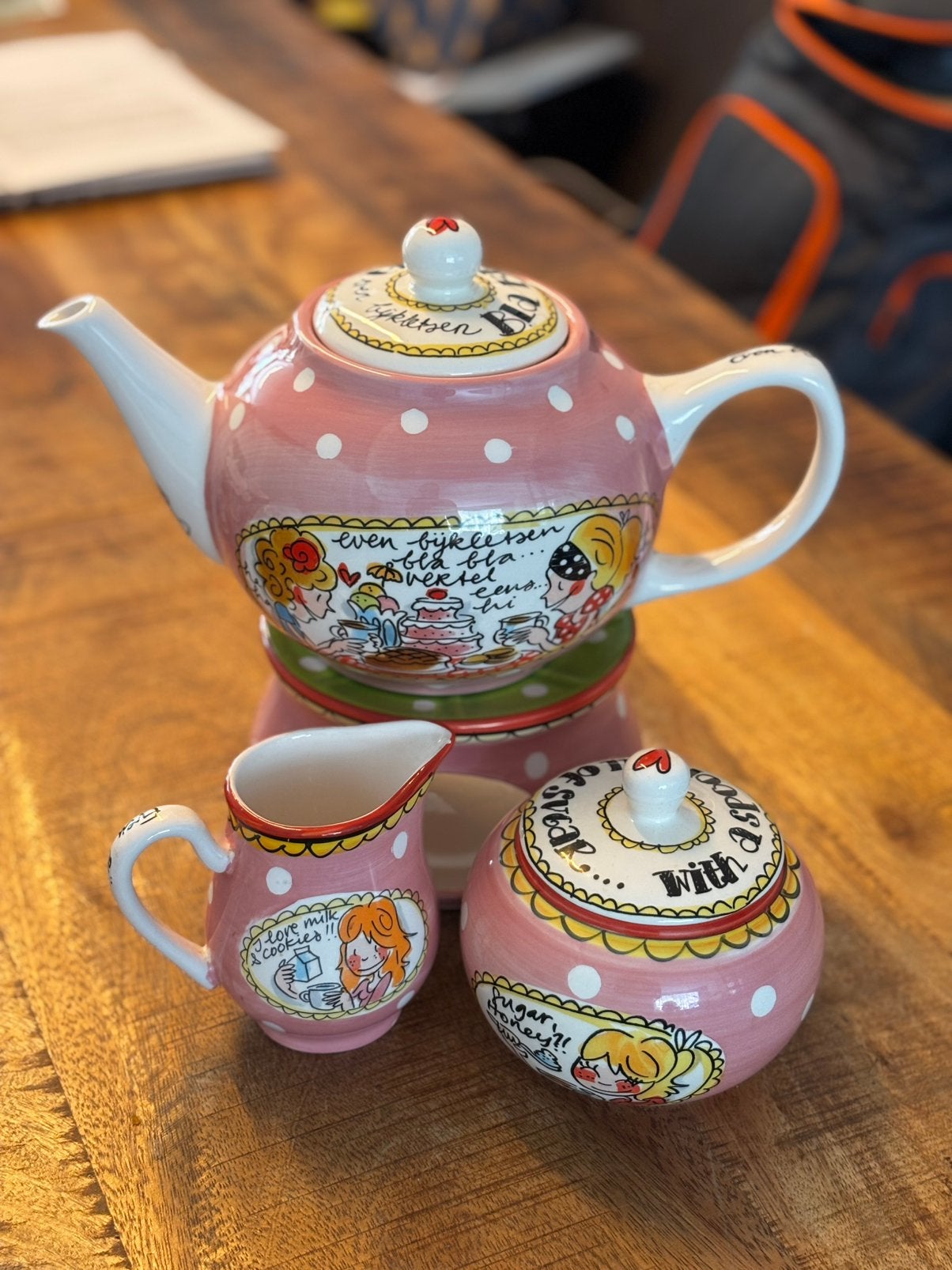 Blond Amsterdam theepot, suikerpot en melkkannetje, Antiek en Kunst, Ophalen of Verzenden