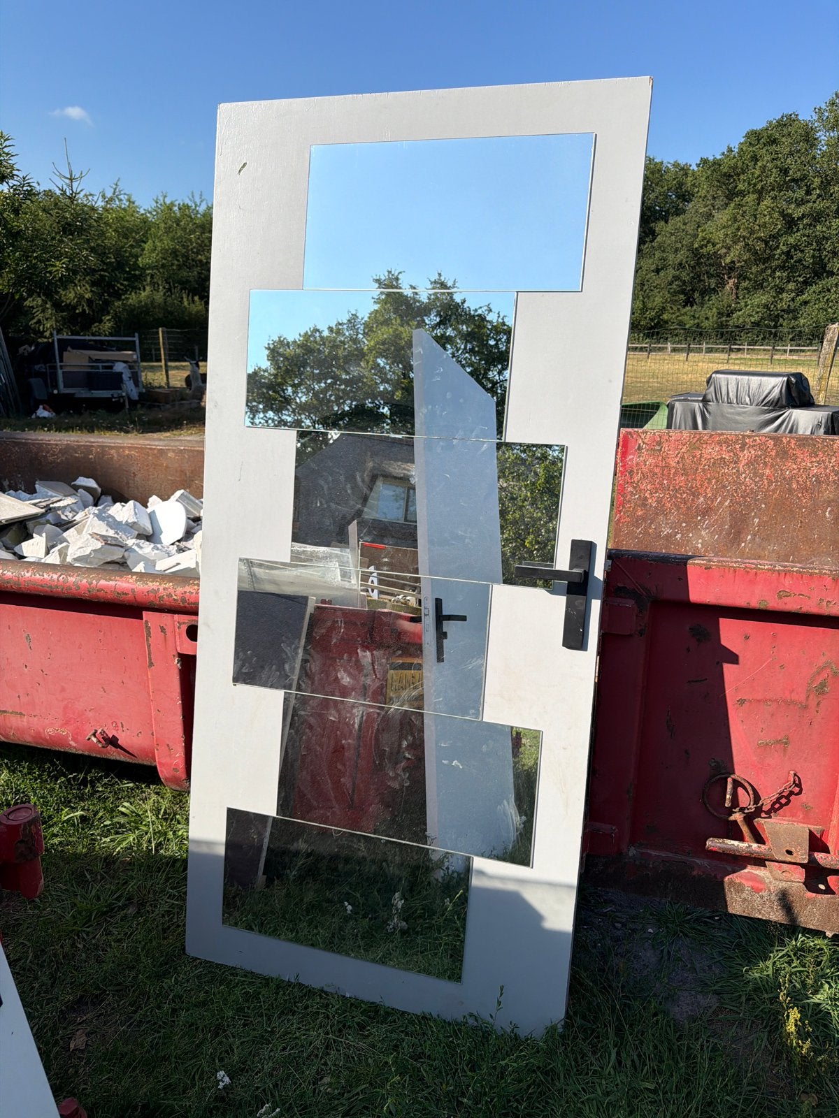 Loodzware deur met spiegelpanelen, Ophalen, Gebruikt, 80 tot 100 cm, Buitendeur