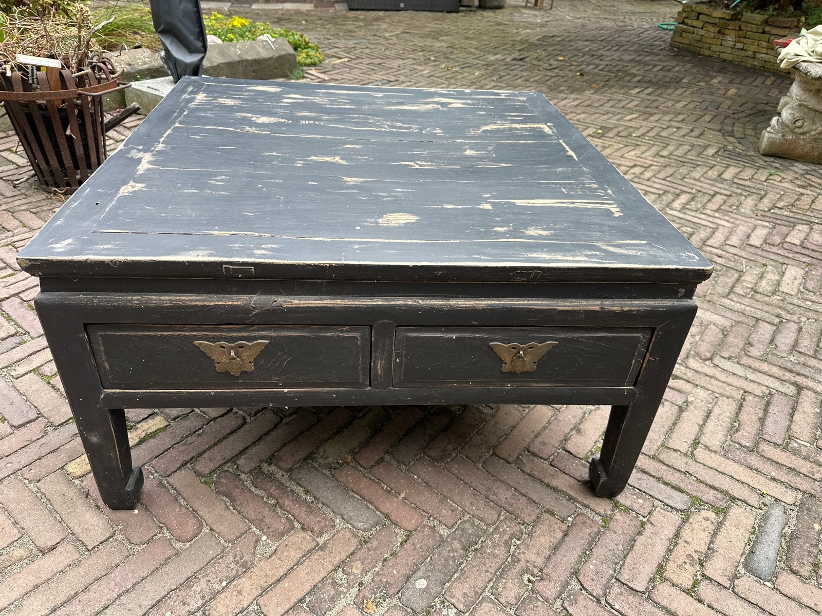Antieke Chinese salontafel met lades, Ophalen