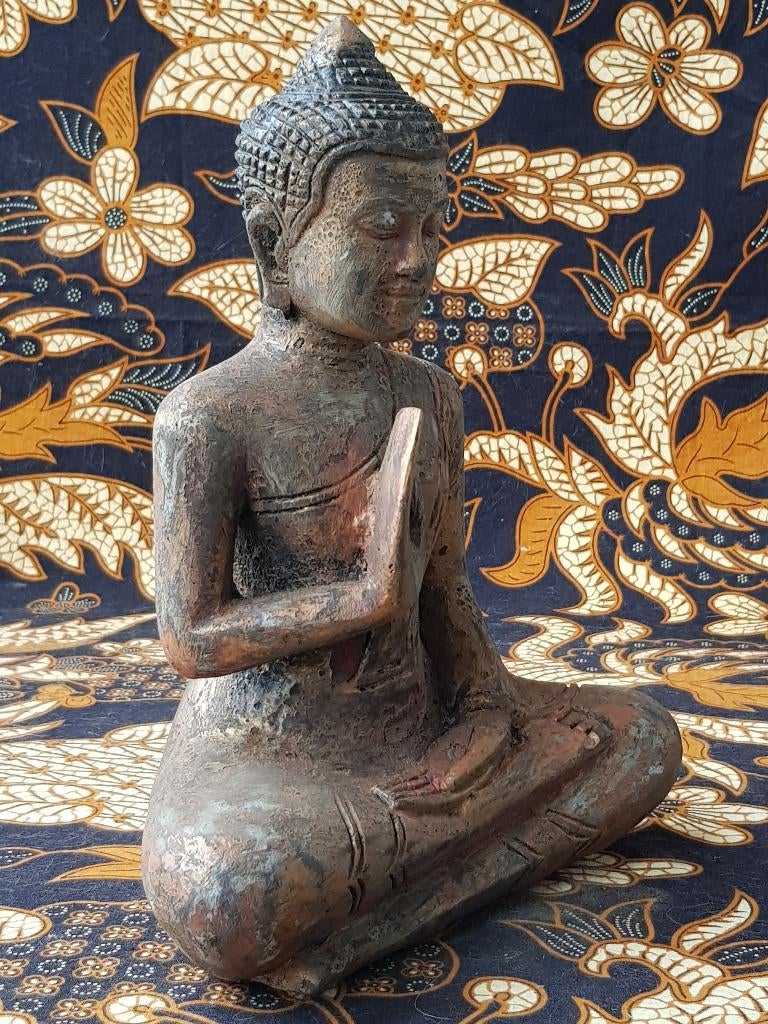 Mooie antieke verguld houten Oosterse Boeddha 25,5 cm., Antiek en Kunst, Ophalen of Verzenden
