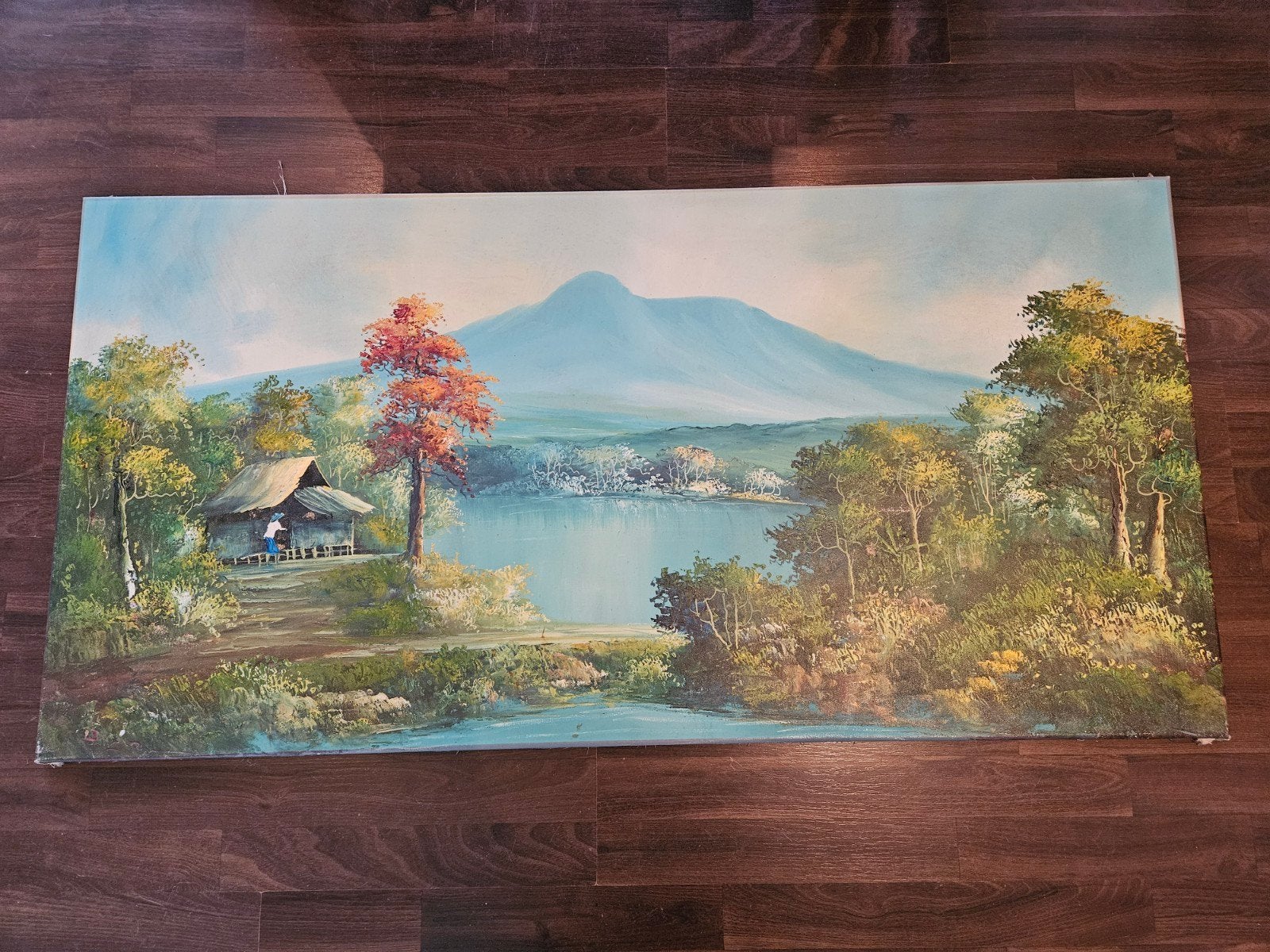 Schilderij met berglandschap en meer, Ophalen, Doek, Realistisch, Olieverf