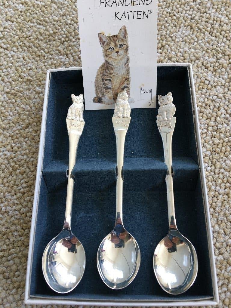 Franciens katten theelepels, Theelepel, Bestekset, Ophalen of Verzenden, Zo goed als nieuw
