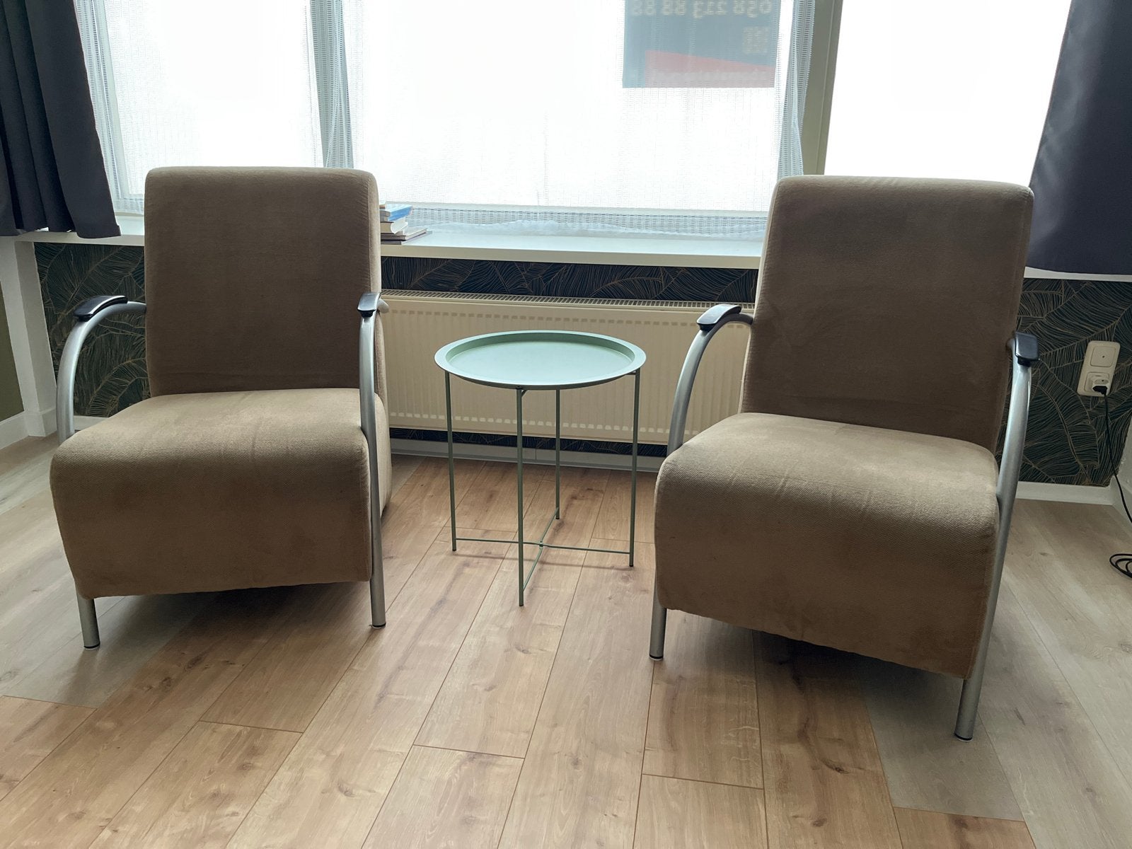 2 nette fauteuils met stoffen bekleding, Huis en Inrichting, Fauteuils, Ophalen, Gebruikt, 75 tot 100 cm, Stof