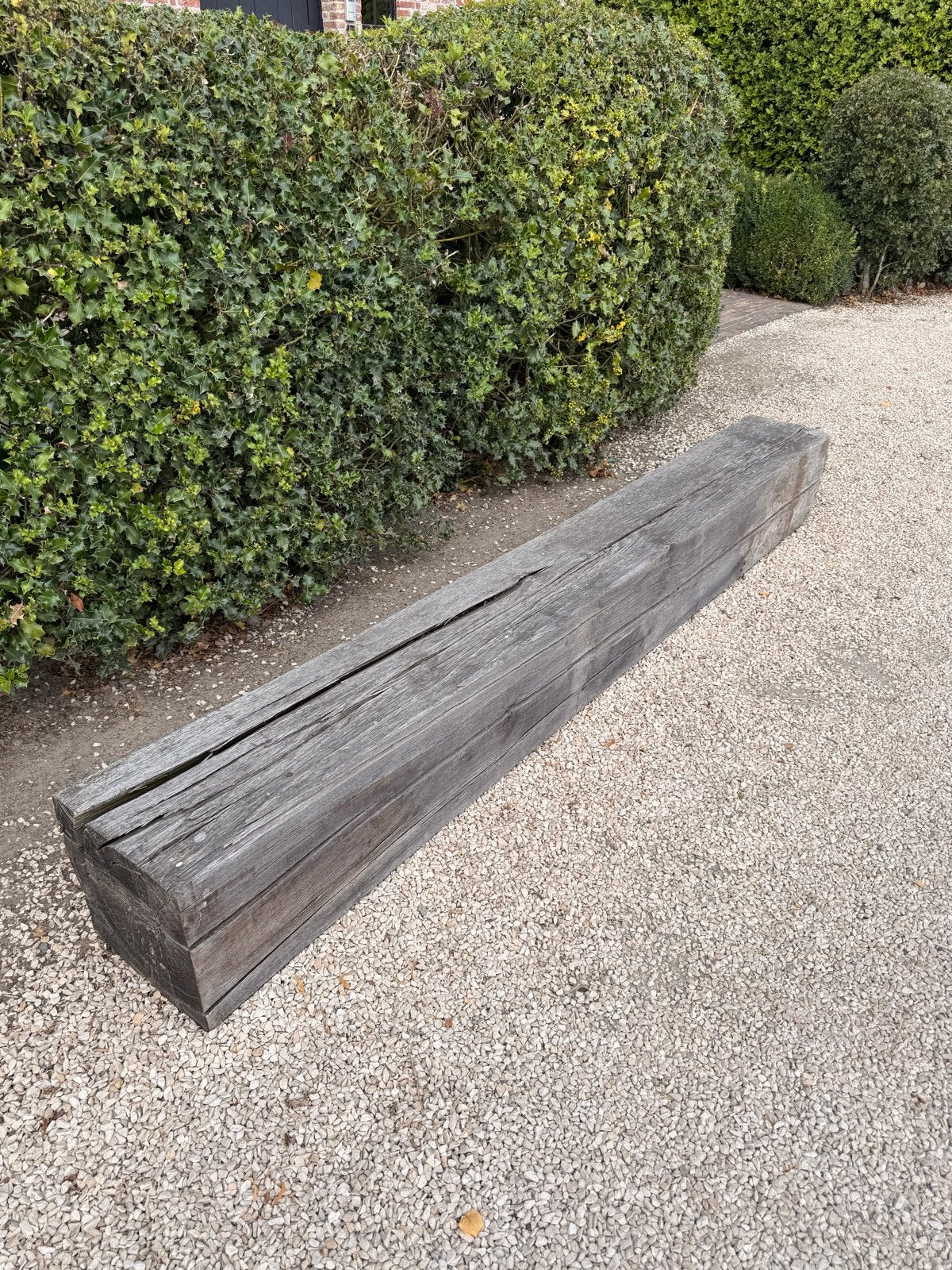 Robuuste houten tuinbank - Massief eiken balk, Ophalen, Gebruikt, Hout