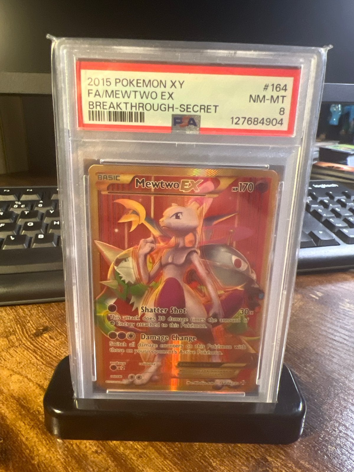 Mewtwo EX #164 - Breakthrough Secret - PSA 8, Ophalen of Verzenden, Zo goed als nieuw, Losse kaart, Foil
