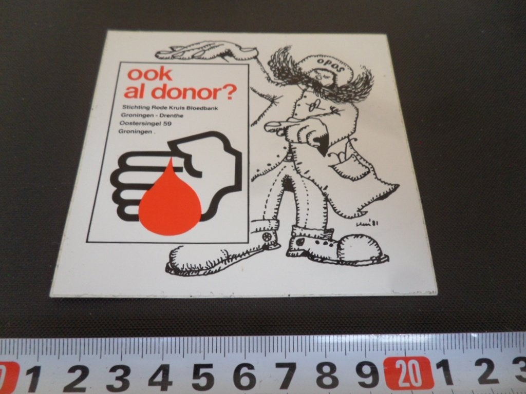 sticker Ook al donor ? Groningen Drenthe Bloedbank rode kru*, Ophalen of Verzenden, Zo goed als nieuw