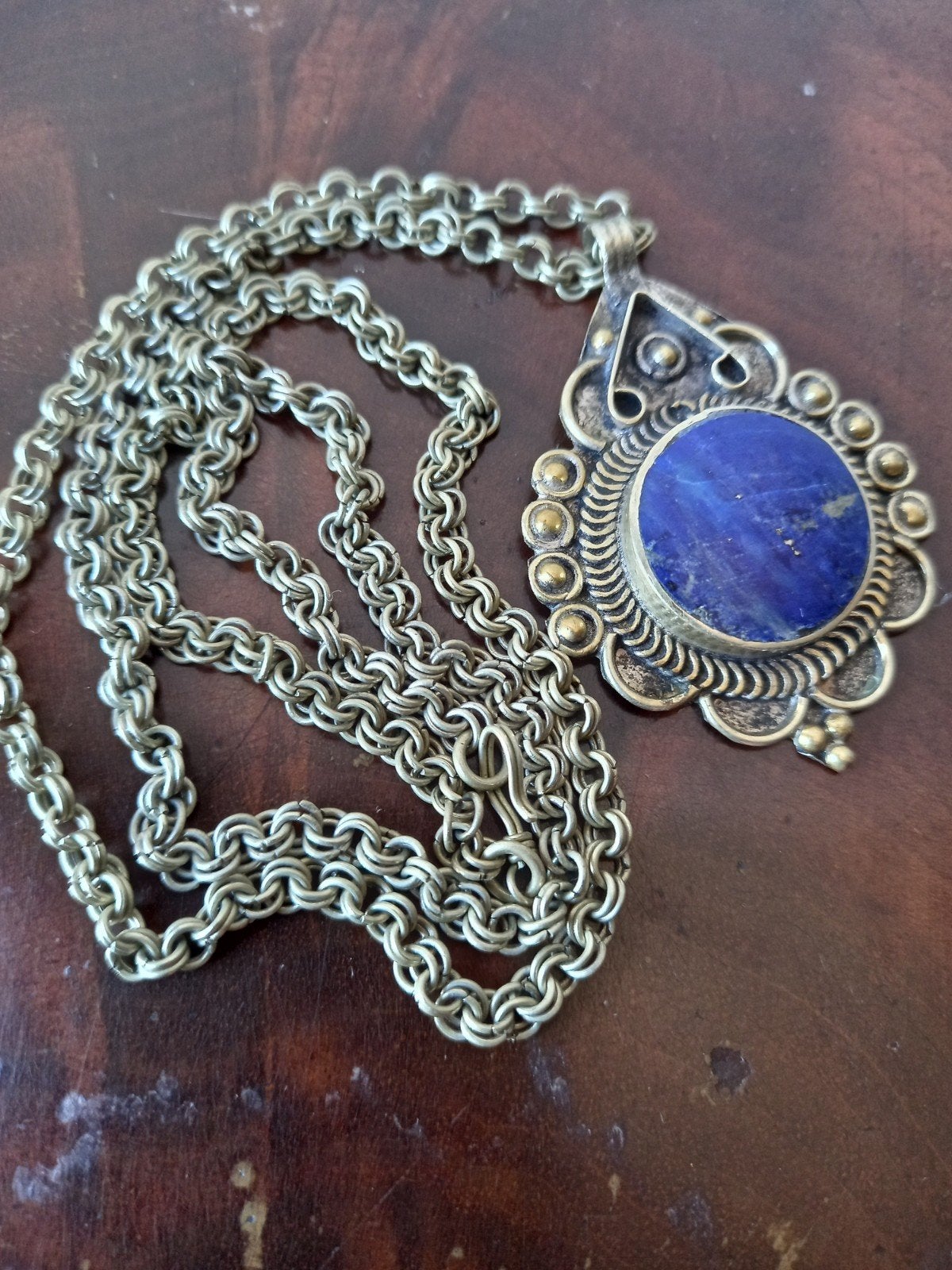 Lapis Lazuli gepolijste edelsteen hanger met ketting, Ophalen of Verzenden