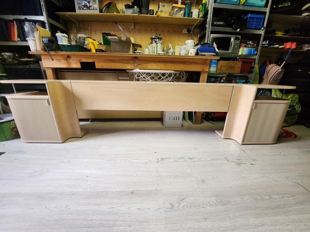 Auping Auronde nachtkastjes en achterwand, beuken, Ophalen, Gebruikt, Beige, Tweepersoons