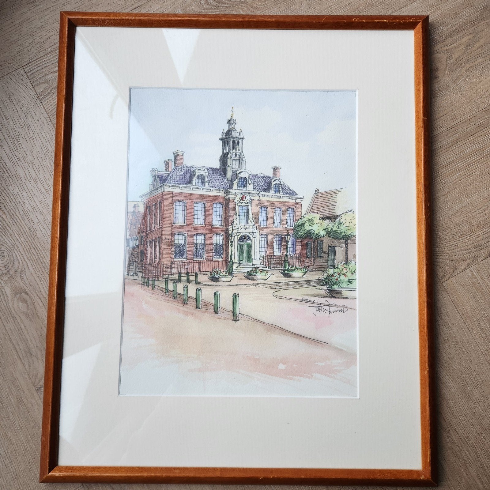 Prachtige Aquarel van het historische Raadhuis Edam, Antiek en Kunst, Ophalen, Schilderij, Aquarel, Gesigneerd