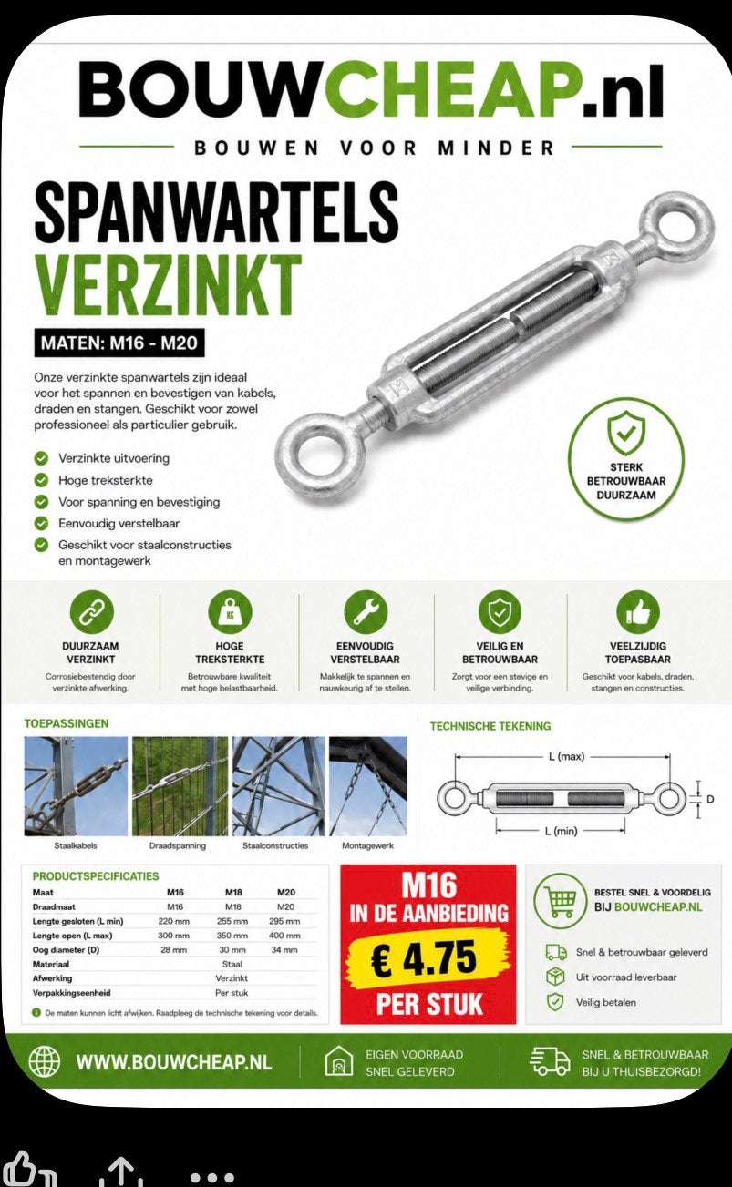 Spanwartels M16 €.4.75 per stuk.