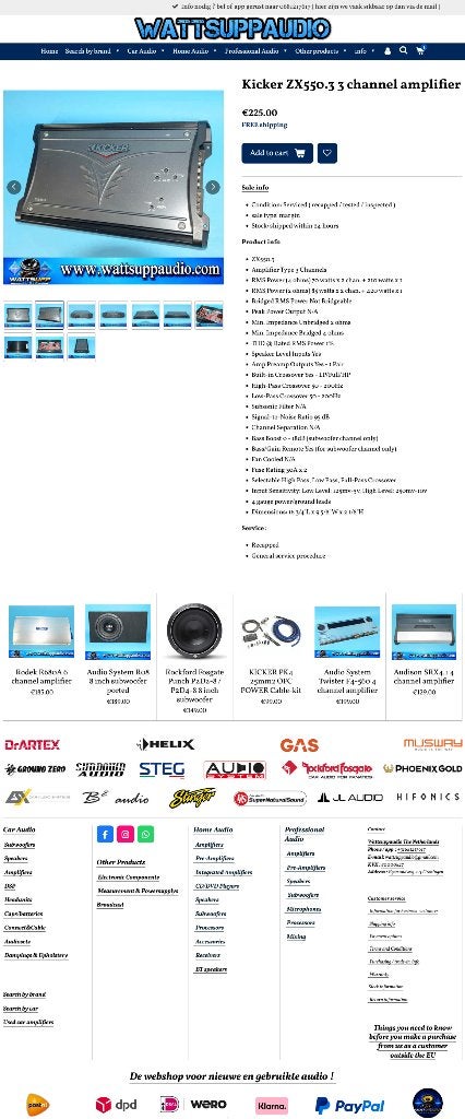 Kicker ZX550.3 3 kanaals versterker, Am Breilingsweg 3, 76709 Kronau, Duitsland, Ophalen of Verzenden, Info@audio-design.de, KICKER
