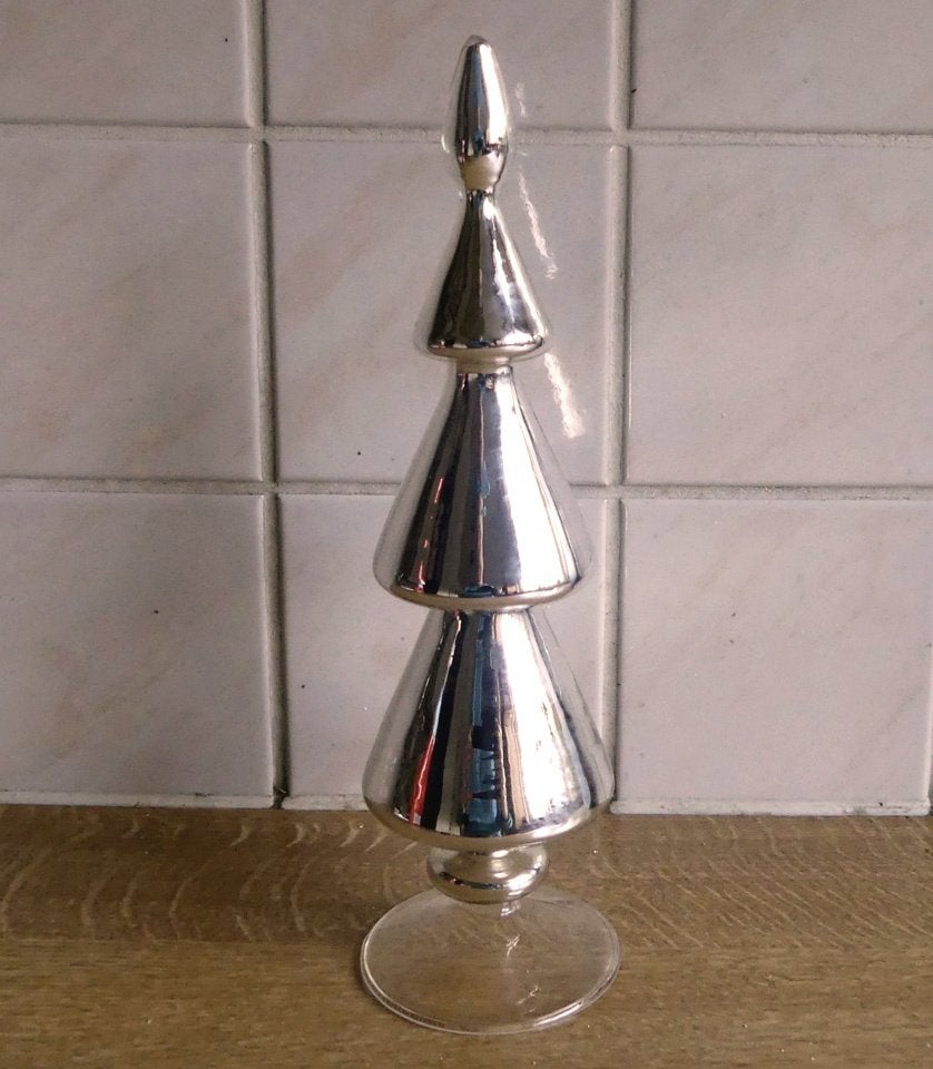 Kerstornament glazen kerstboom glas zilver, Ophalen of Verzenden, Gebruikt