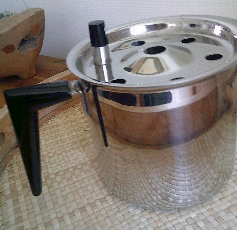 RVS melkkoker met deksel keukengerei-pan, Ophalen of Verzenden, Gebruikt, Rvs, Pannenset