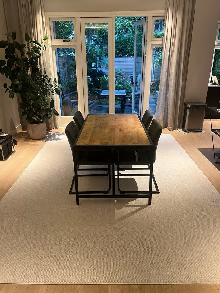 Eettafel met 4 stoelen - Industrieel design, Huis en Inrichting, Ophalen, Gebruikt, 50 tot 100 cm, 150 tot 200 cm