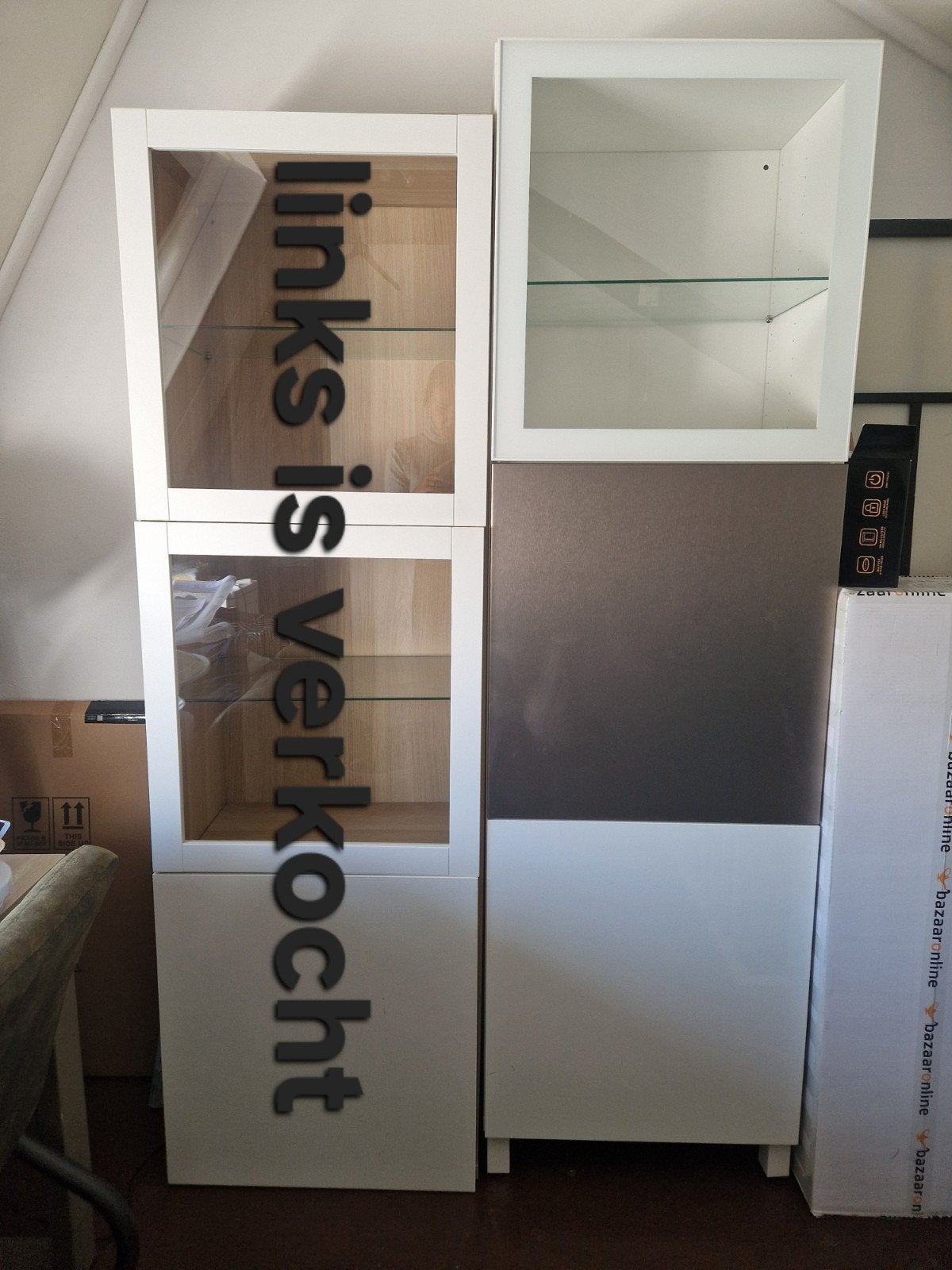 Actie: IKEA Besta Kast - Wit met Glas/Deuren, Ophalen, Overige houtsoorten, 50 tot 100 cm, 150 tot 200 cm