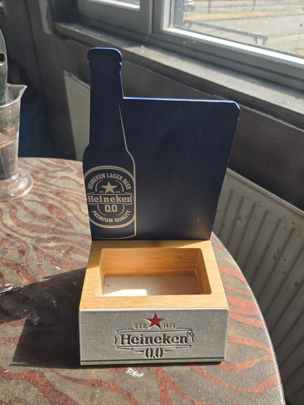 Heineken 0.0 kaarthouder voor terras, peper en zout, Ophalen of Verzenden, Gebruikt, Meerkleurig, Hout