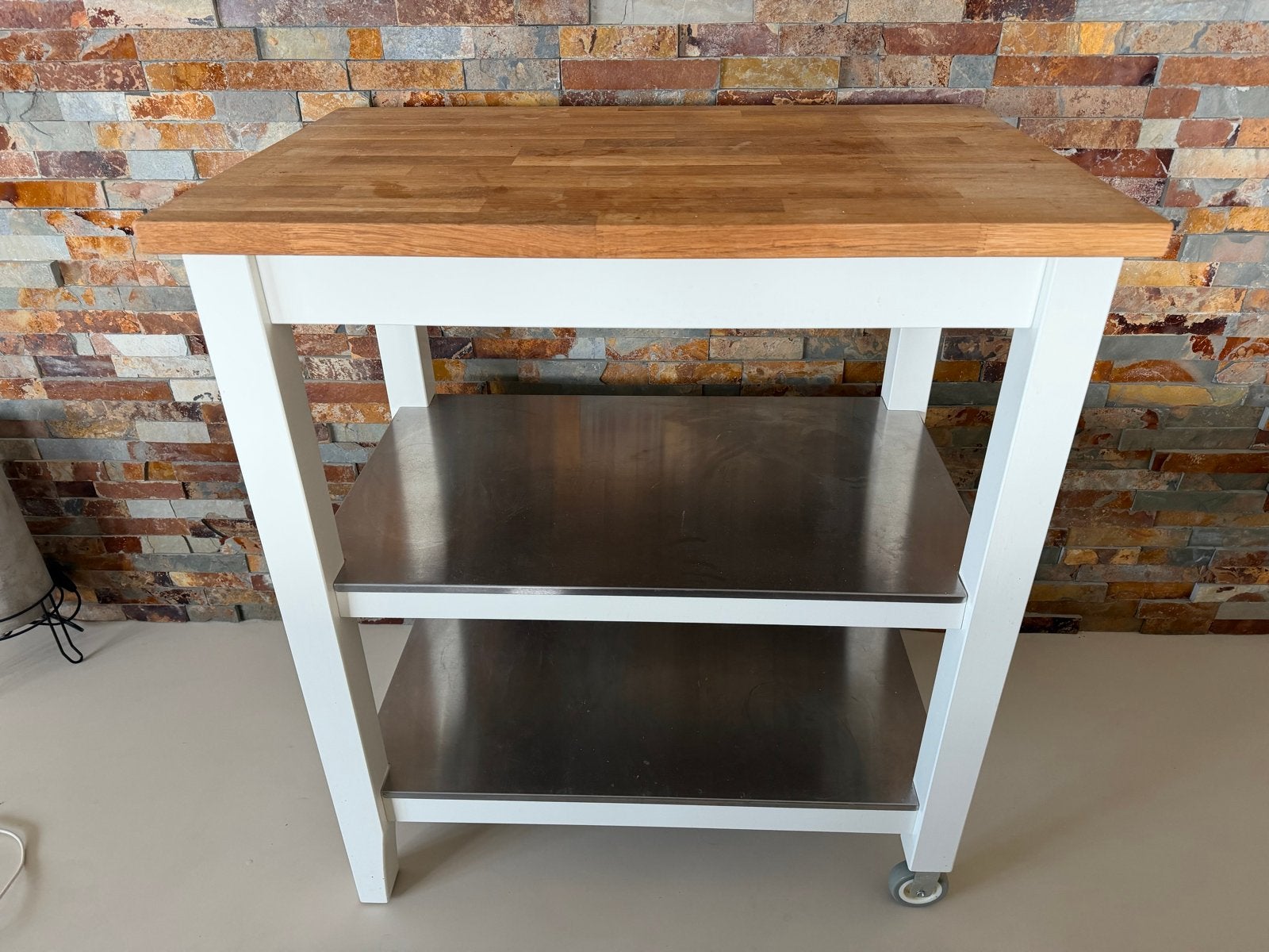 Keukentrolley met houten blad en metalen planken, Ophalen, Gebruikt, Hout, Keukentrolley