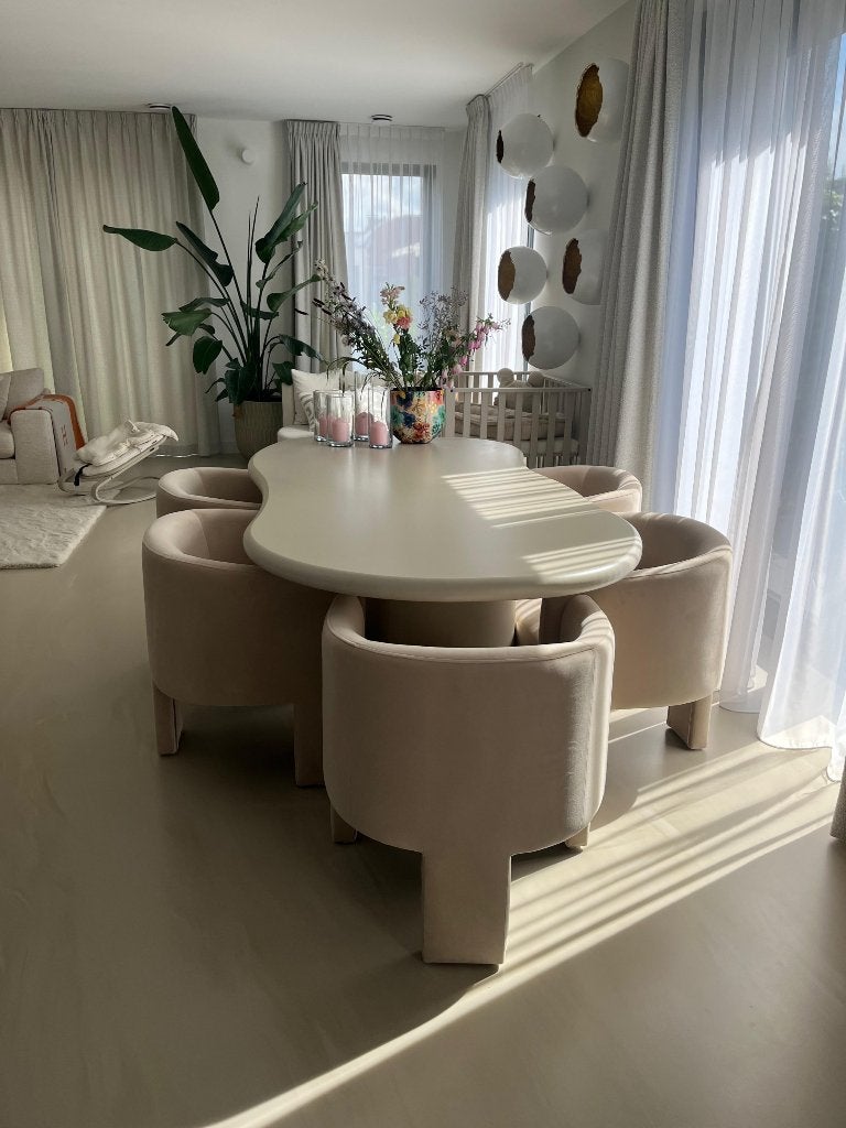 Luxe Fluwelen Eetkamerstoelen Beige, Overige kleuren, Ophalen of Verzenden, Zo goed als nieuw, Stof