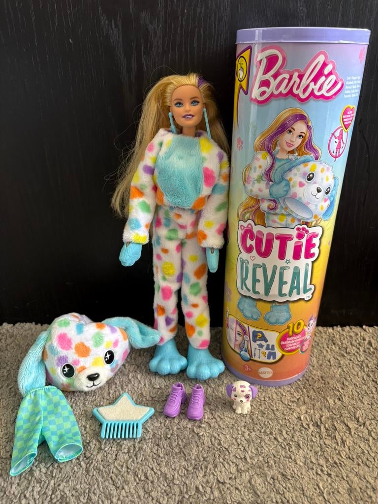 Barbie Cutie Reveal Pop met Puppy Kostuum en Accessoires, Kinderen en Baby's, Speelgoed | Poppen, Ophalen of Verzenden, Zo goed als nieuw