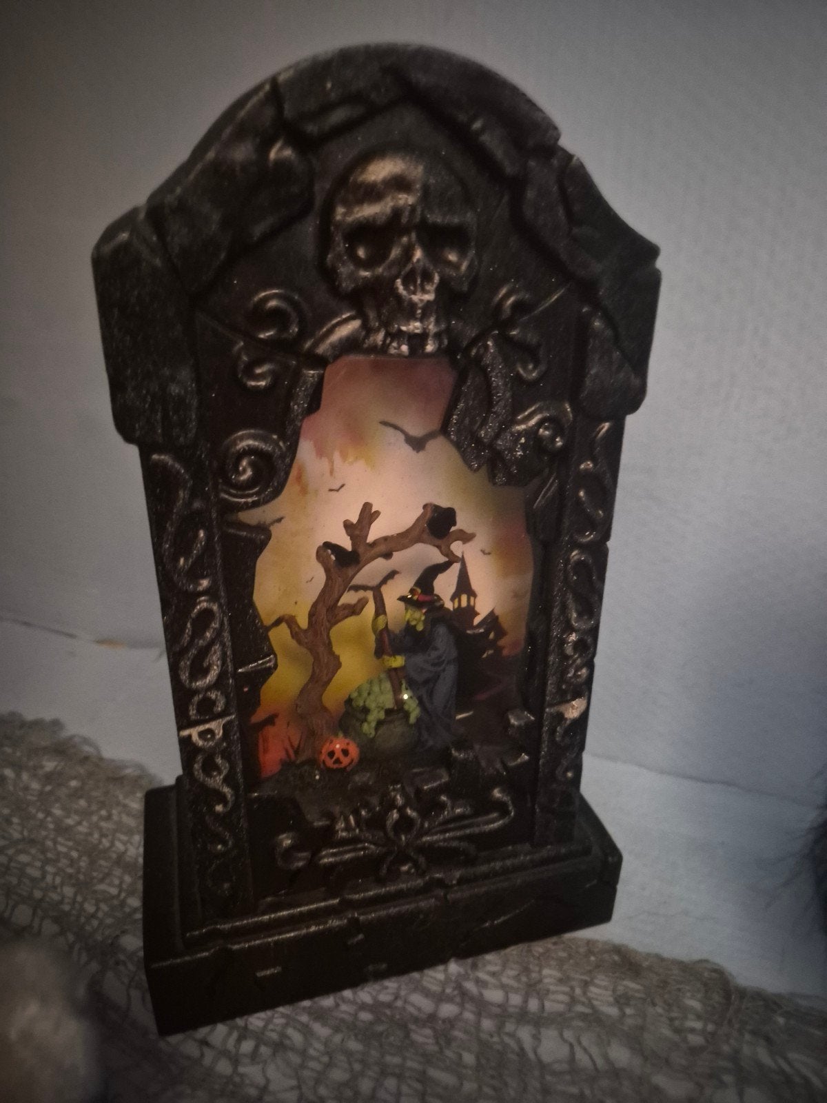 halloween grafsteen met licht, Ophalen of Verzenden, Gebruikt, Versiering, Halloween of Griezel