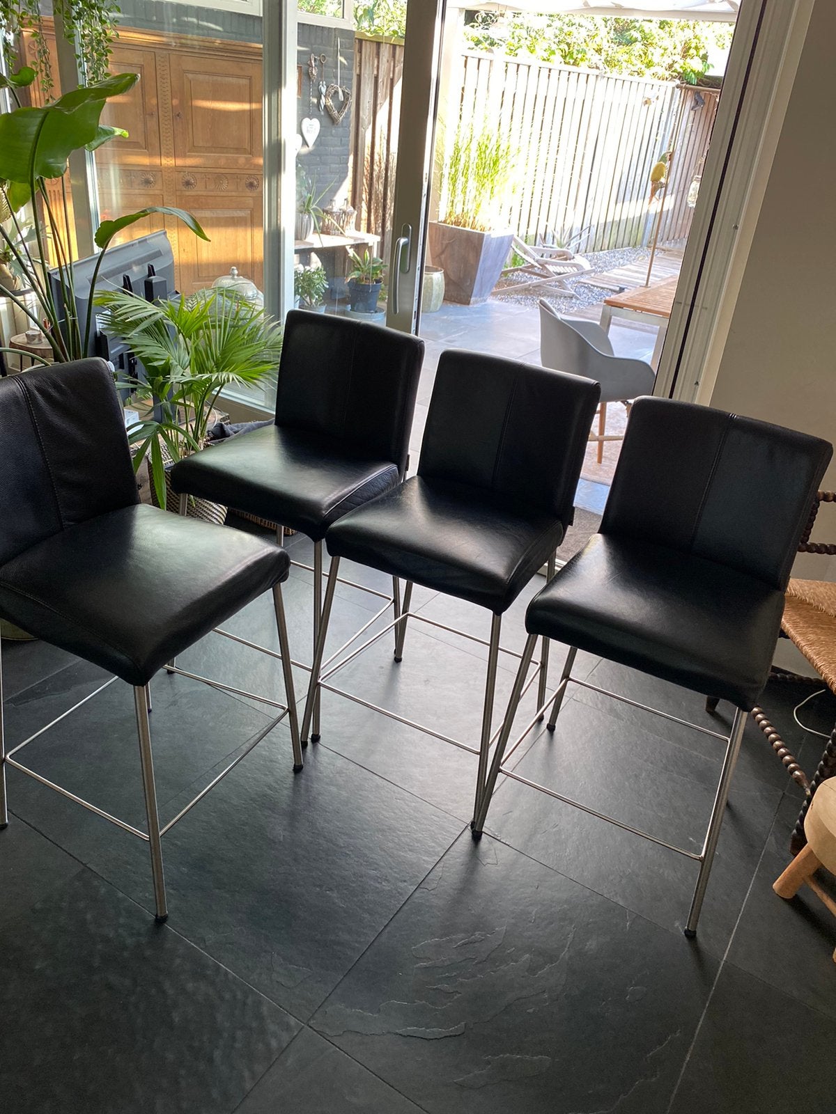 4 leren barkrukken van Topform, Huis en Inrichting, Stoelen, Ophalen, Gebruikt, Zwart, Vier