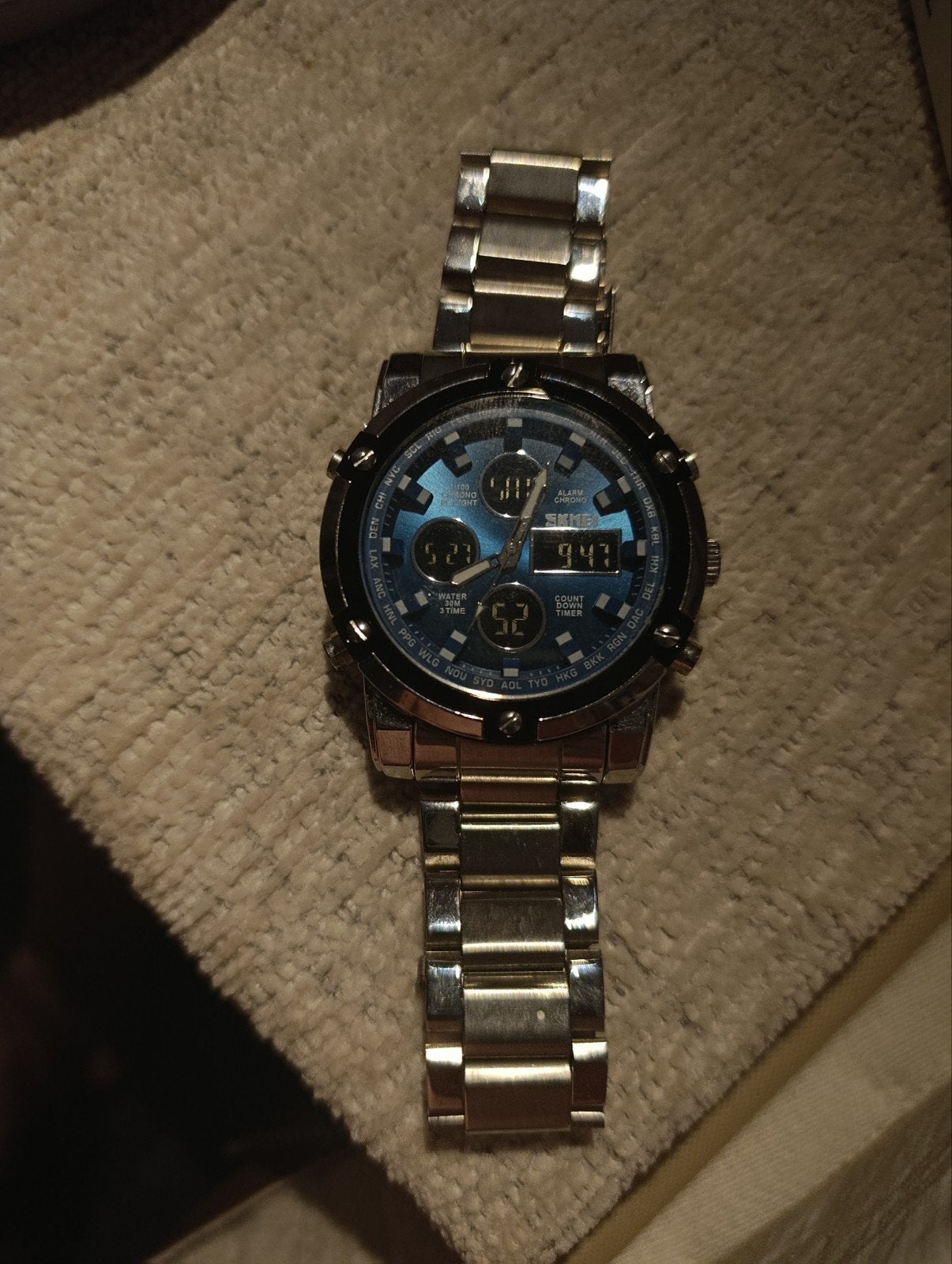 Skmei 1389 Heren Horloge - Digitaal & Analoog - Zilver, Ophalen of Verzenden, Zo goed als nieuw, Staal, Overige merken