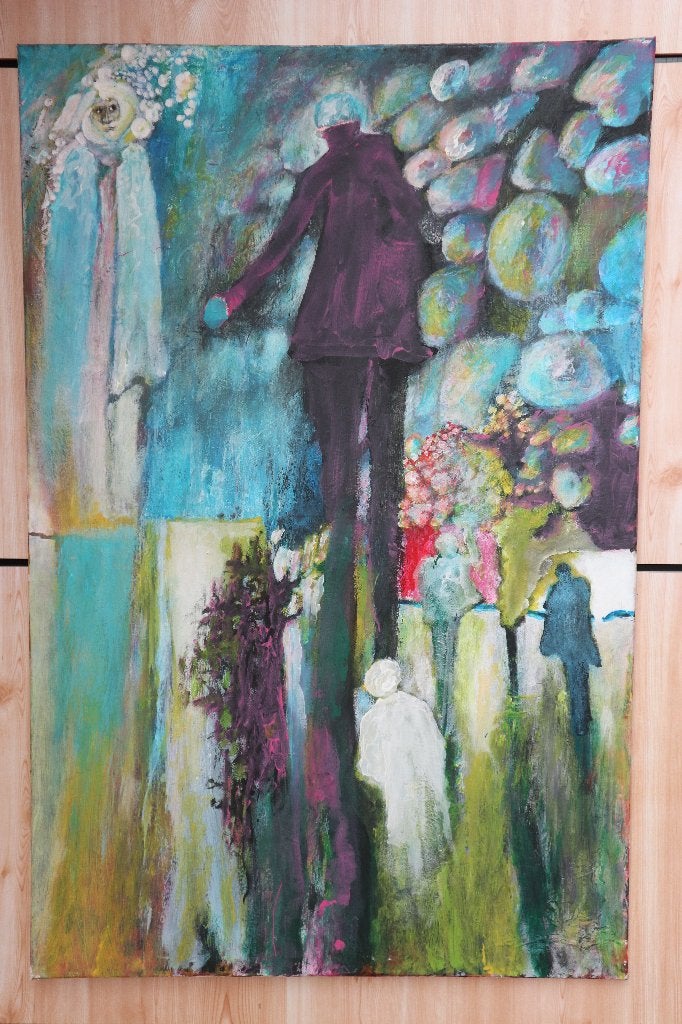 Schilderij 'Vallend gesteente' (2014), Ophalen, Textiel, Met textuur, Acrylverf