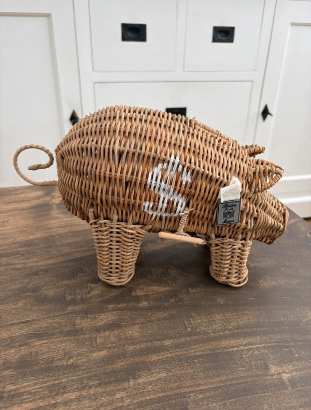 Riviera maison Rotan spaarvarken, Ophalen of Verzenden, Gebruikt, Overige materialen, Dier