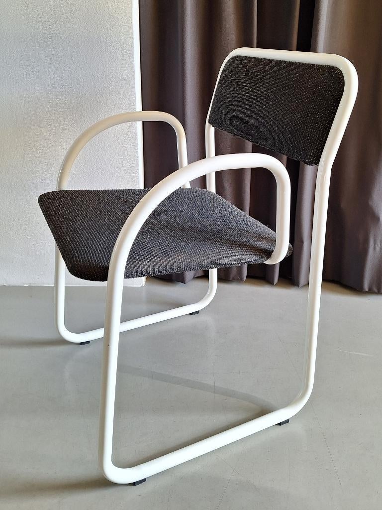 vintage design buisframe armstoel slede-stoel wit antraciet, Ophalen, Stof, Gebruikt, Vintage design