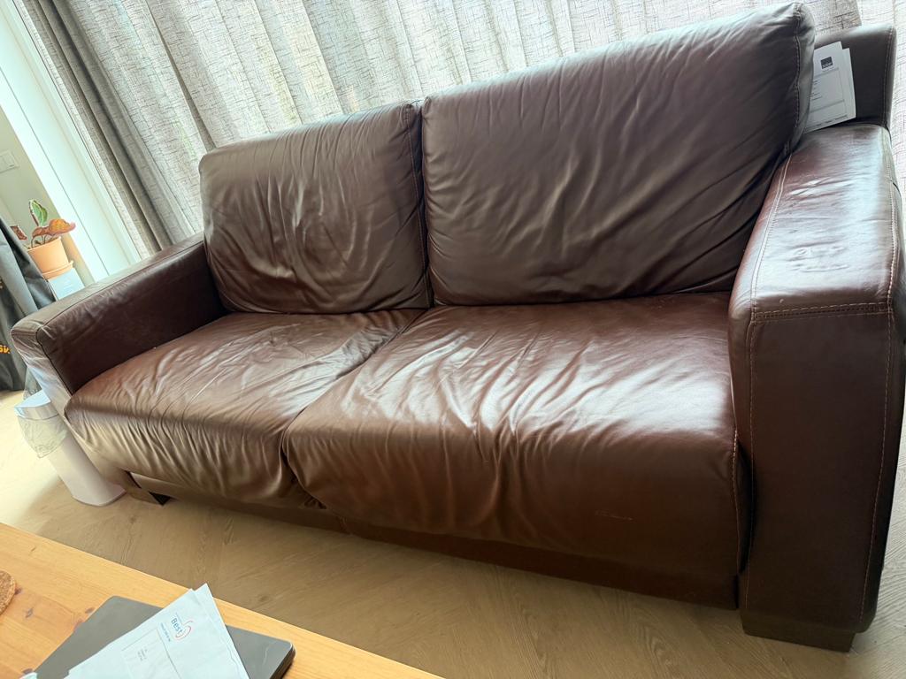 Nicoletti Home Italian Luxury Brown Leather Sofa (3-seater), Ophalen, 150 tot 200 cm, Driepersoons, 75 tot 100 cm